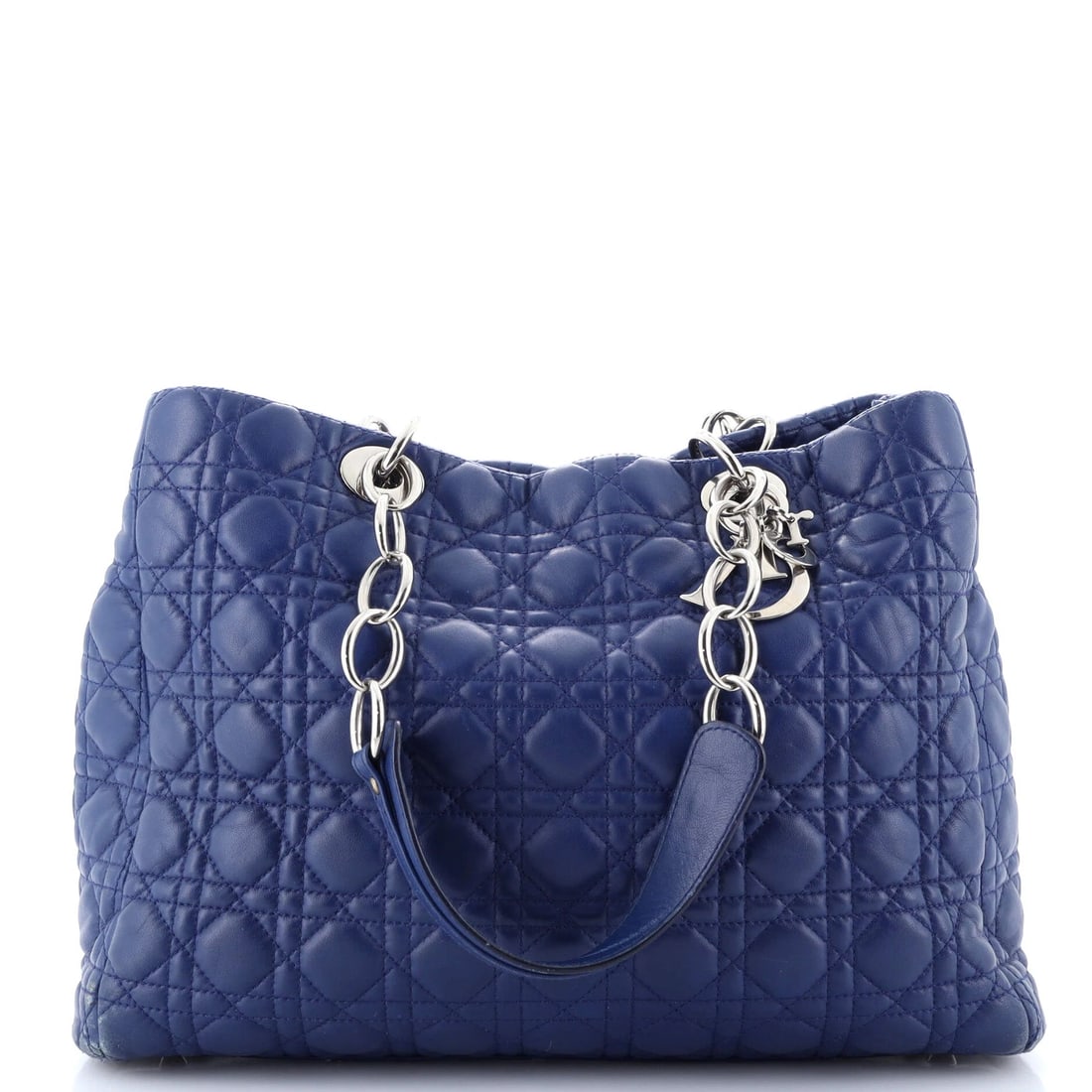CHRISTIAN DIOR SOFT CHAIN TOTE CANNAGE QUILT LAMBSKIN: Christian Dior Soft Chain Tote Cannage Quilt Lambskin Brand: Christian Dior Type: Totes Material: Leather Color: Blue Size: Measurements: Handle Drop 8.5", Height 10.5", Width 14", Depth 6" Acces