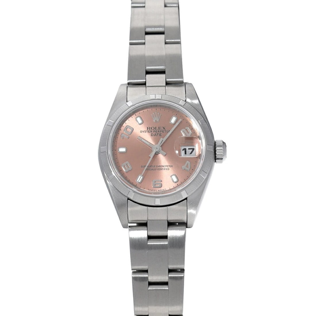 ROLEX OYSTER PERPETUAL DATE PINK USED WATCH: ROLEX Oyster Perpetual Date Pink Used Watch Brand: ROLEX Type: Wristwatch Material: Band Material Stainless, Case Material Sapphire Crystal Color: Pink Size: Case Size 26×26mm Band Size 177cm Ac