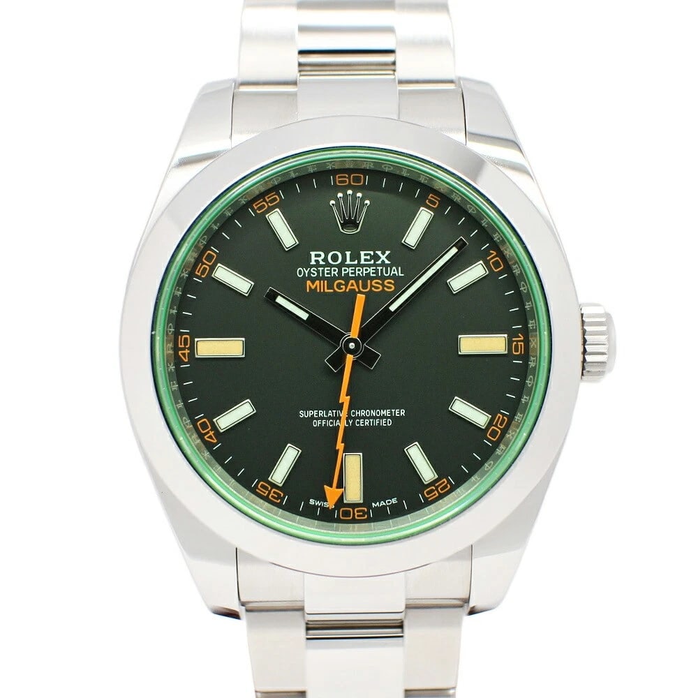 USED ROLEX MILGAUSS BLACK MEN'S WATCH: USED ROLEX Milgauss Black Men's Watch Brand: ROLEX Type: Wristwatch Material: Band Material Ss, Case Material Sapphire Color: Black Size: Case Size Case Size 40mm (excluding crown) Band Size 16.5c