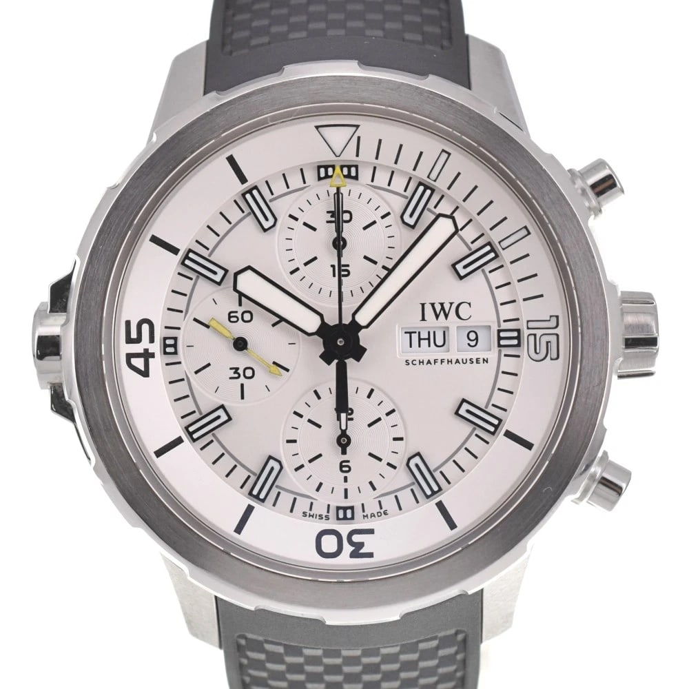 IWC SCHAFFHAUSEN AQUA TIMER CHRONOGRAPH WRISTWATCH: IWC SCHAFFHAUSEN Aqua timer Chronograph Wristwatch Brand: IWC SCHAFFHAUSEN Type: Wristwatch Material: Band Material leather, Case Material Stainless Steel Color: Band Color black, Dial Color Silver