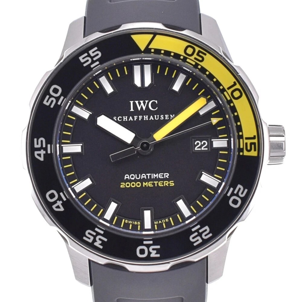 IWC SCHAFFHAUSEN AQUATIMER AUTOMATIC WRISTWATCH: IWC SCHAFFHAUSEN Aquatimer Automatic Wristwatch Brand: IWC SCHAFFHAUSEN Type: Wristwatch Material: Band Material rubber, Case Material Stainless Steel Color: Band Color black, Dial Color black, Cas