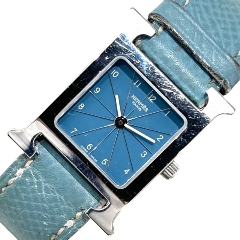 HERMÈS BLUE SS/GENUINE STRAP/GENUINE BUCKLE WRIST WATCH: Hermès Blue SS/Genuine Strap/Genuine Buckle Wrist Watch Brand: HERMÈS Type: Wrist watch Material: SS/Genuine belt/Genuine buckle Color: Dial Color Blue Size: [ Case size ] 21mm [ Arm circumferen