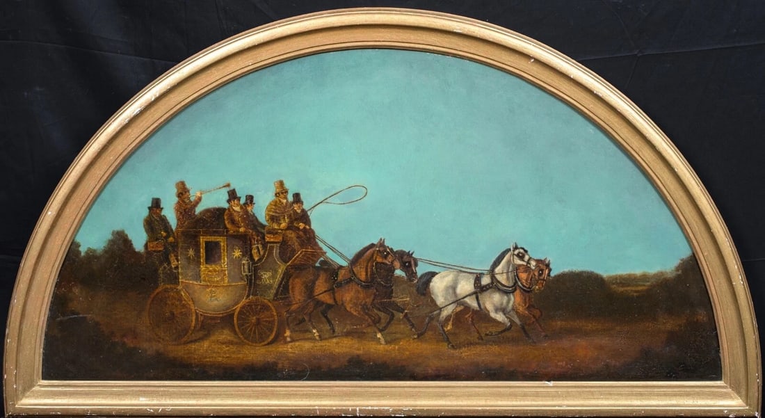 THE NIGHT ROYAL MAIL COACH TO LONDON OIL PAINTING ATTRIBUTED TO CHARLES COOPER HENDERSON: Year: 19th century Size: 51" x 28" Medium: Oil Description: Attributed to Charles Cooper Henderson, beautiful huge oil painting from the 19th century depicting a London Royal Mail coach in the night. 