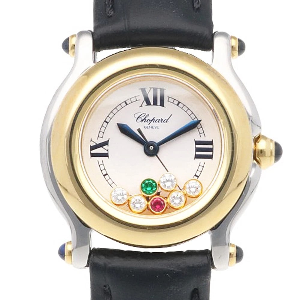 CHOPARD HAPPY SPORTS WATCHES STAINLESS STEEL: Chopard Happy sports Watches Stainless Steel Brand: Chopard Type: Wristwatch Material: Case : Stainless Steel x Yellow Gold Band : leather Color: Silver / gold x black x white Size: Case Diameter: