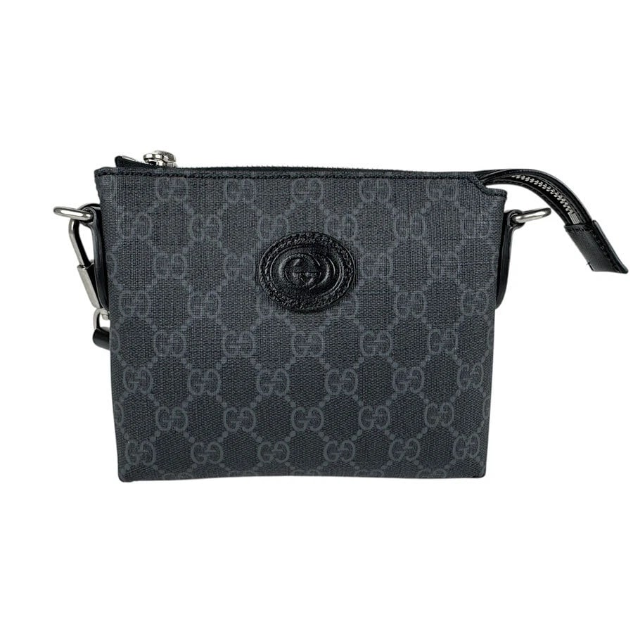 GUCCI GG SUPREME CROSSBODY SHOULDER BAG BLACK/GREY: GUCCI GG Supreme Crossbody Shoulder Bag Black/Grey Brand: GUCCI Type: Crossbody Shoulder Bag Material: PVC Color: Black Grey Size: [inch] W:6.3inx H:5.1inx D:1.2in Handle Length:22.8in Shoulder Length
