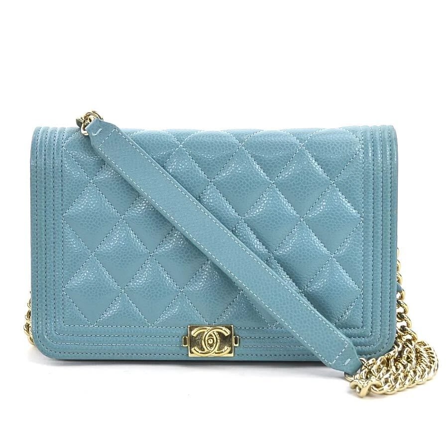 CHANEL WALLET ON CHAIN CROSSBODY SHOULDER BAG GRAY BLUE: CHANEL Wallet on Chain Crossbody Shoulder Bag Gray Blue Brand: CHANEL Type: Wallet Chain Material: Caviar Skin Leather x Metal Color: Grey Blue/Gold Size: [inch] W:7.5inx H:4.7inx D:1.2in Shoulder