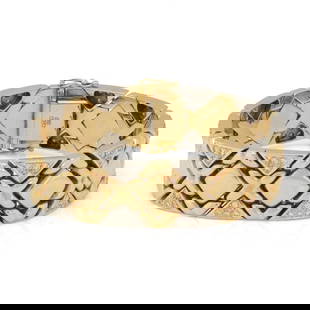 WIDE FANCY LINK BRACELET ESTATE DIAMOND: Wide Fancy Link Bracelet Estate Diamond Brand: Unbranded Type: Bracelet Material: 14k yellow and white gold Color: Yellow Size: Measurement: 7.5" long x 0.72" wide x 0.18" high Accessories: None