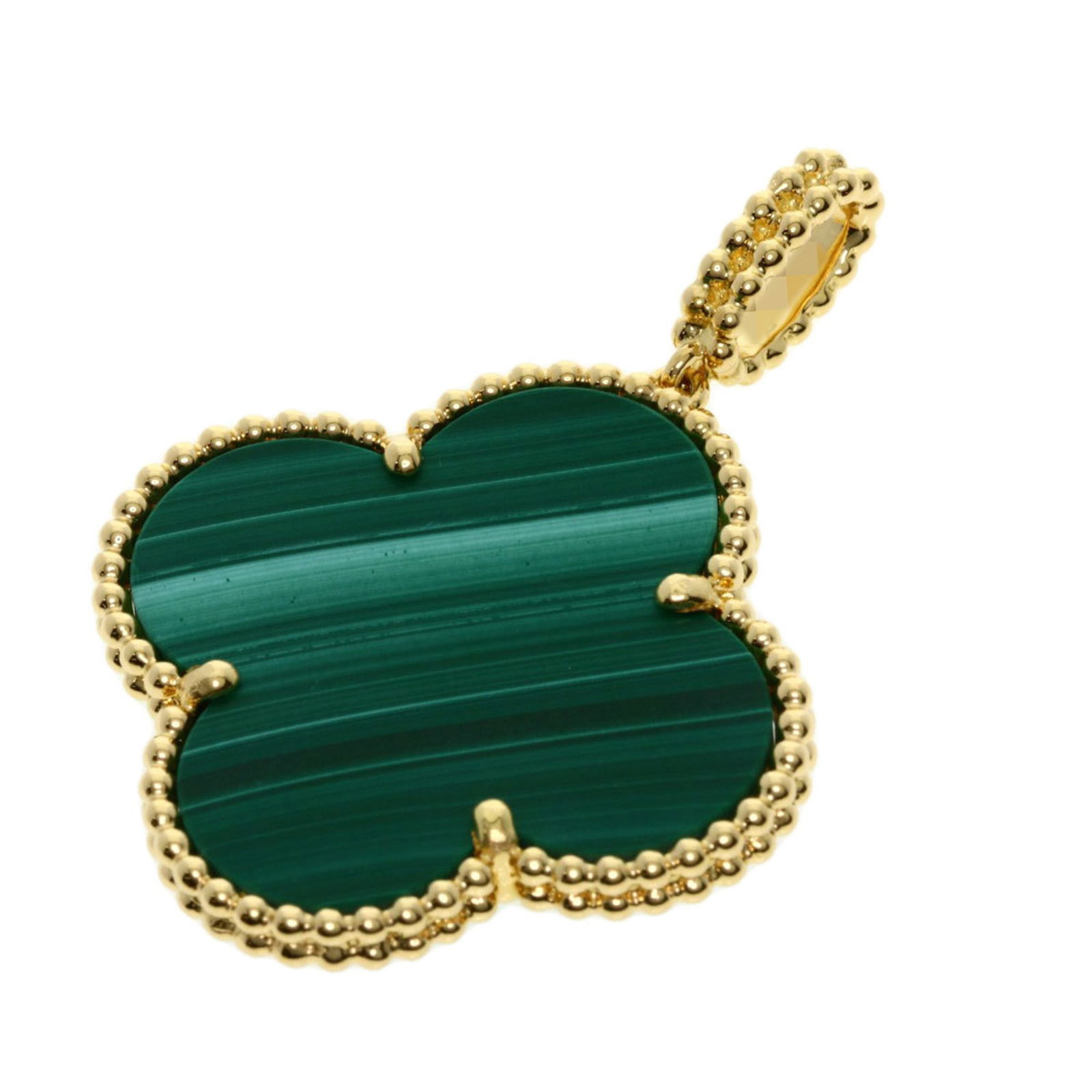 VAN CLEEF & ARPELS MAGIC ALHAMBRA MALACHITE PENDANT TOP: Van Cleef & Arpels Magic Alhambra Malachite Pendant Top Brand: Van Cleef & Arpels Type: Pendant Material: Yellow gold (18K) Color: None Size: Pendant Size 27.8mm x 26.5mm / 1.09'' x 1.04'' Access
