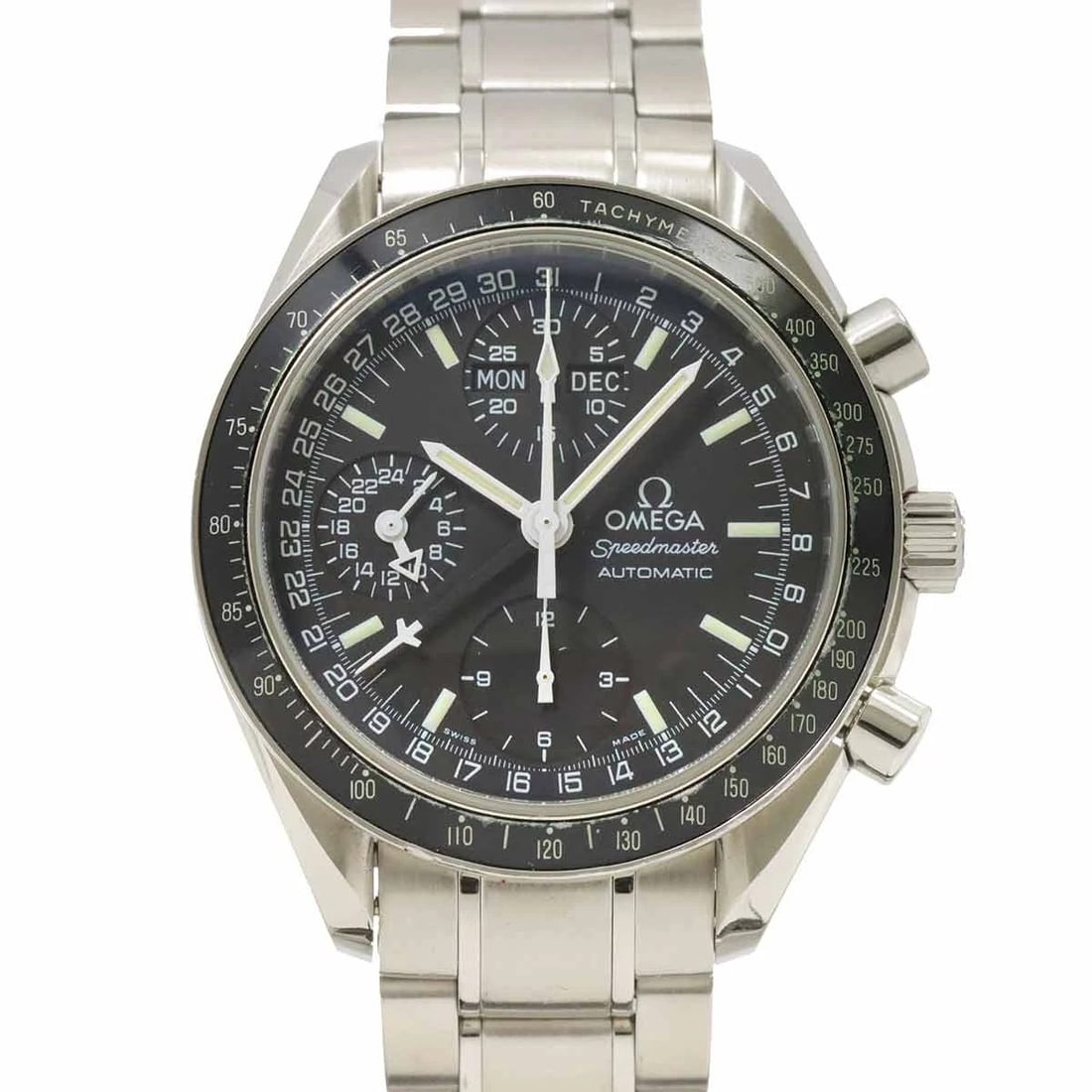 OMEGA SPEEDMASTER MARK CALENDAR BLACK DIAL: OMEGA Speedmaster Mark calendar Black Dial Brand: OMEGA Type: Wristwatch Material: Stainless steel Color: Black Size: Case Size Length 44mm(included lag) Width 39mm(not included crown) Depth 14mm Brac