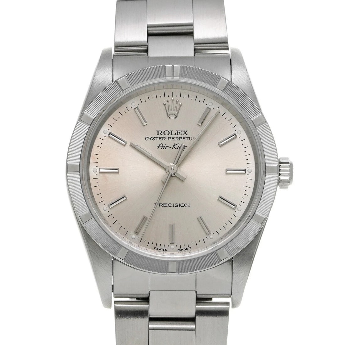 ROLEX AIR KING SILVER CASE WATCH: ROLEX Air King Silver Case Watch Brand: ROLEX Type: Wristwatch Material: Stainless, Sapphire Crystal Color: Silver Case Size: 34×34mm Accessories: None Accessories Notice: When purchasing