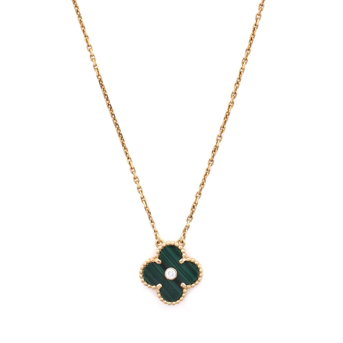 VAN CLEEF & ARPELS VINTAGE ALHAMBRA PENDANT NECKLACE: Van Cleef & Arpels Vintage Alhambra Pendant Necklace Brand: Van Cleef & Arpels Type: Necklace Material: 18K Yellow Gold, Malachite Color: Yellow Gold Size: Measurements: Length: 16.25 - 14.50 ", P