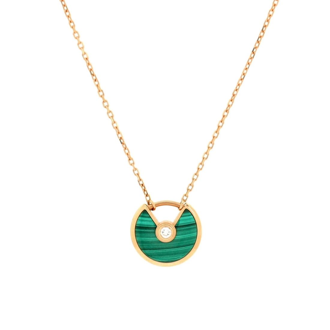 CARTIER AMULETTE DE CARTIER PENDANT NECKLACE 18K: Cartier Amulette de Cartier Pendant Necklace 18K Brand: Cartier Type: Necklace Material: 18K Rose Gold Malachite Color: Rose Gold Size: Measurements: Length: 16.00 - 14.75 ", Pendant Length: 11.15