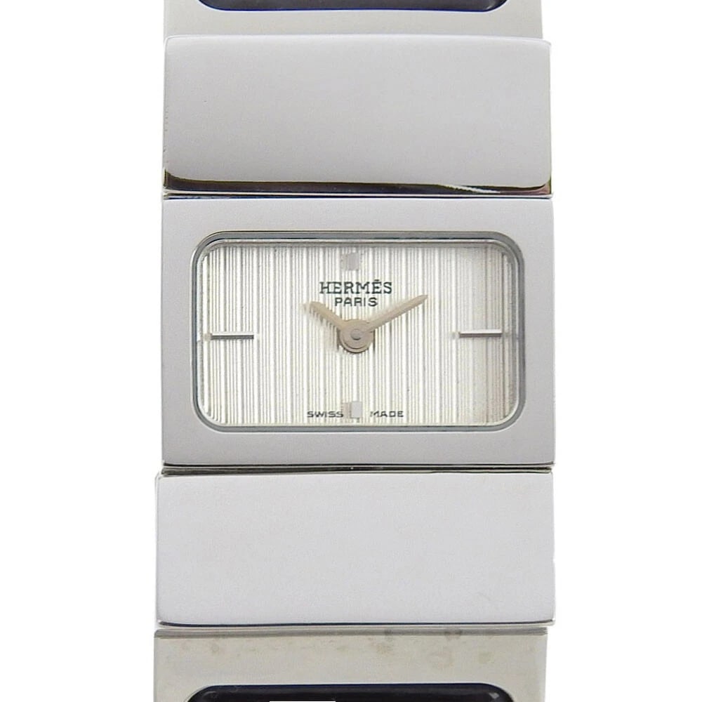 HERMES LOQUET WATCH: HERMES Loquet Watch Brand: HERMES Type: wristwatch Material: Material: Case: SS Bracelet: SS Color: Case: Silver Bracelet: Silver Dial: Silver Size: Case width: Approx. 13mm x 19.5mm Wrist circumf