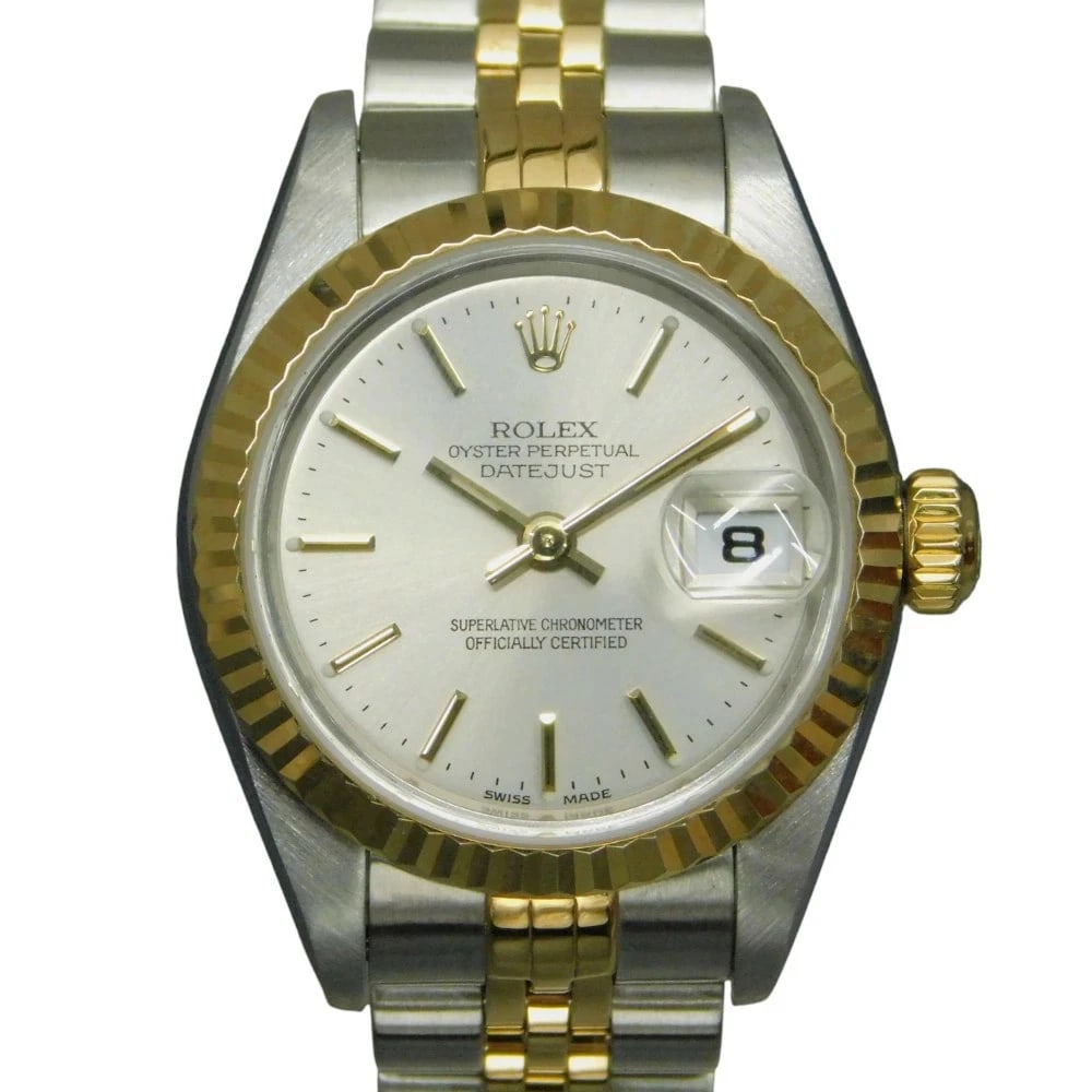 ROLEX DATEJUST SILVER CASE WATCH: ROLEX Datejust Silver Case Watch Brand: ROLEX Type: N/A Material: Stainless Steel And Yellow Gold, N/A Color: Silver Case Size: 25mm Accessories: None Accessories Notice: When purchasing p
