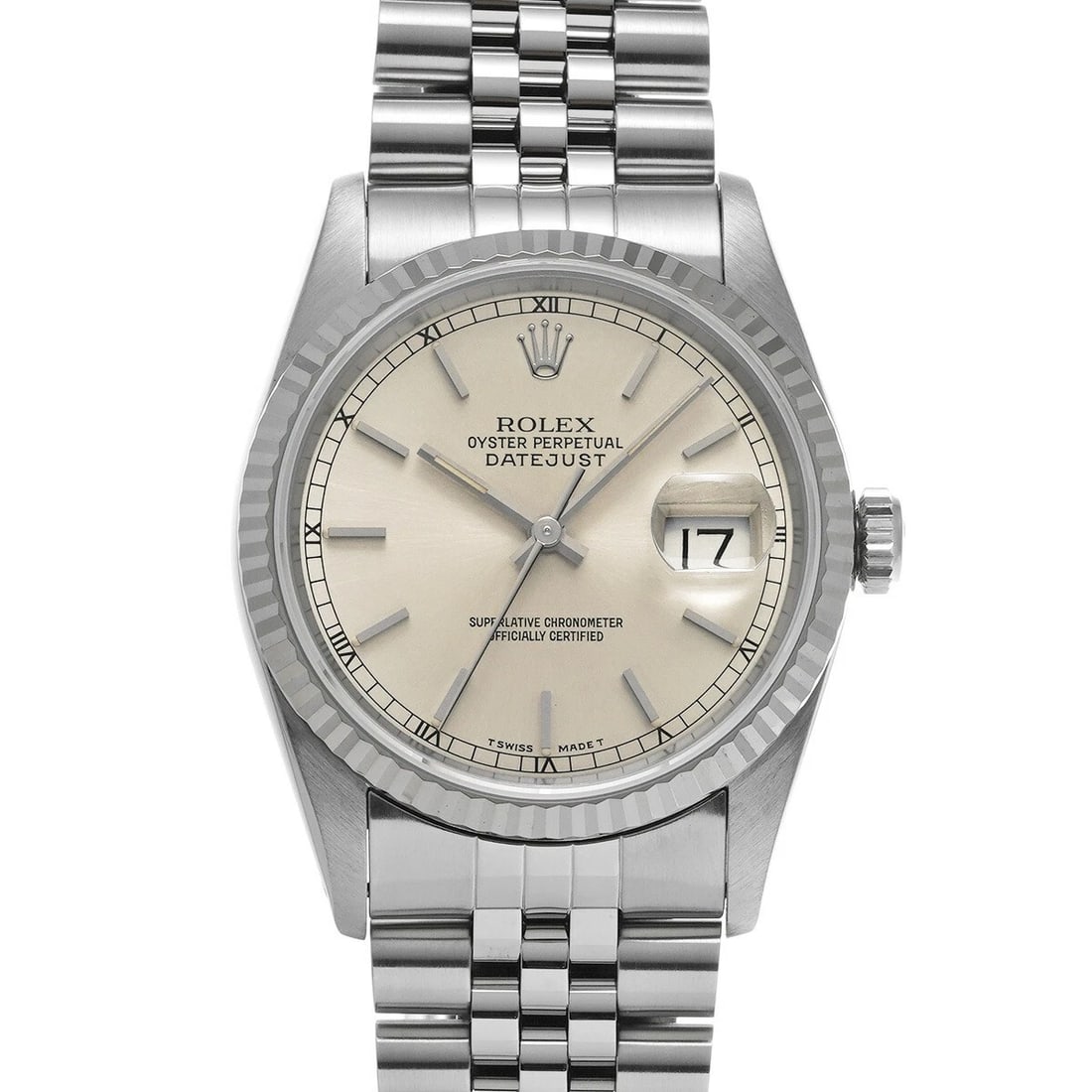 ROLEX DATEJUST SILVER CASE WATCH: ROLEX Datejust Silver Case Watch Brand: ROLEX Type: Wristwatch Material: Stainless, Sapphire Crystal Color: Silver Case Size: 35×35mm Accessories: None Accessories Notice: When purchasing