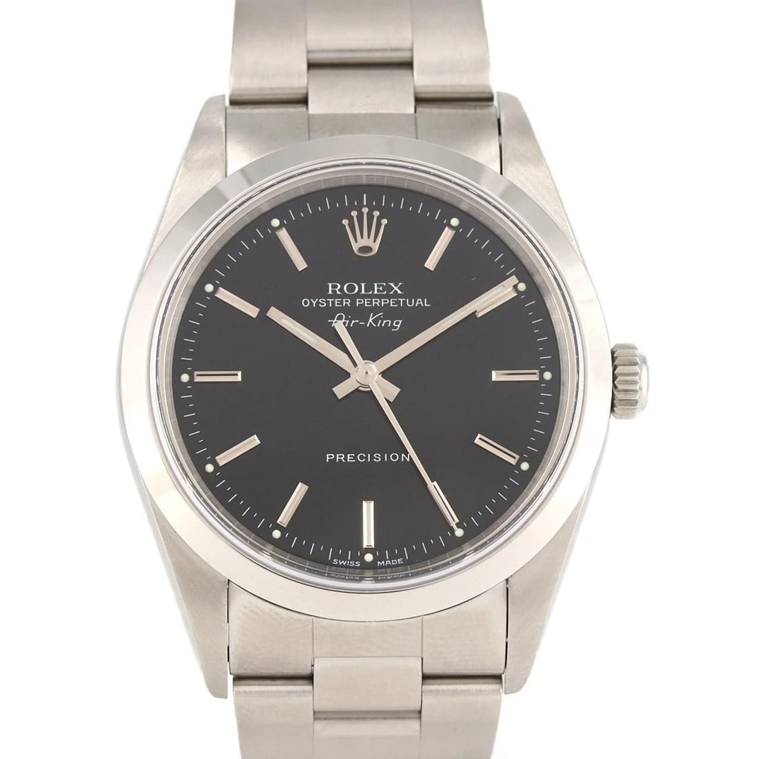 ROLEX AIRKING SS AUTOMATIC WATCH: ROLEX Airking SS Automatic Watch Brand: ROLEX Type: Wristwatch Material: Case: SST Bracelet: SST Color: Dial Colors: Black Size: Case diameter: 34mm Max Wrist size: 16.5cm Accessories: None