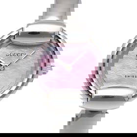 GUCCI WATCHES STAINLESS STEEL PINK SHELL WATCH: GUCCI Watches Stainless Steel Pink shell Watch Brand: GUCCI Type: Wristwatch Material: Stainless Steel Color: Silver / pink Size: Case Diameter:25.0mm Band Length:6.3inch / 16.0cm Accessories: No