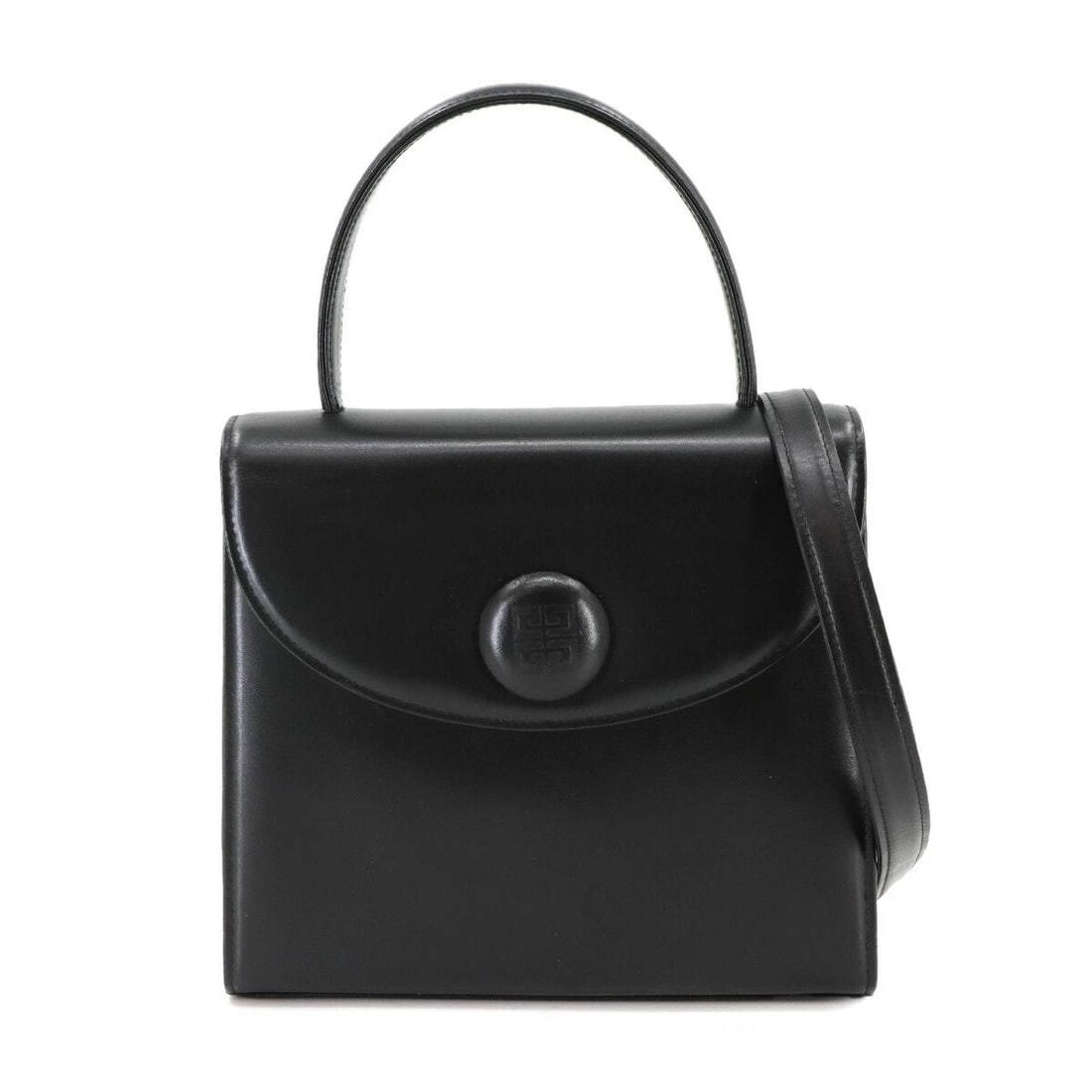 GIVENCHY 2WAY HAND SHOULDER BAG LEATHER BLACK: GIVENCHY 2way Hand Shoulder Bag Leather Black Brand: GIVENCHY Type: Hand Bag / Shoulder Bag Material: Leather Color: Black Size: W 8.27 inch, H 7.87 inch, D 2.76 inch Handle 10.6inch (27cm) Acces