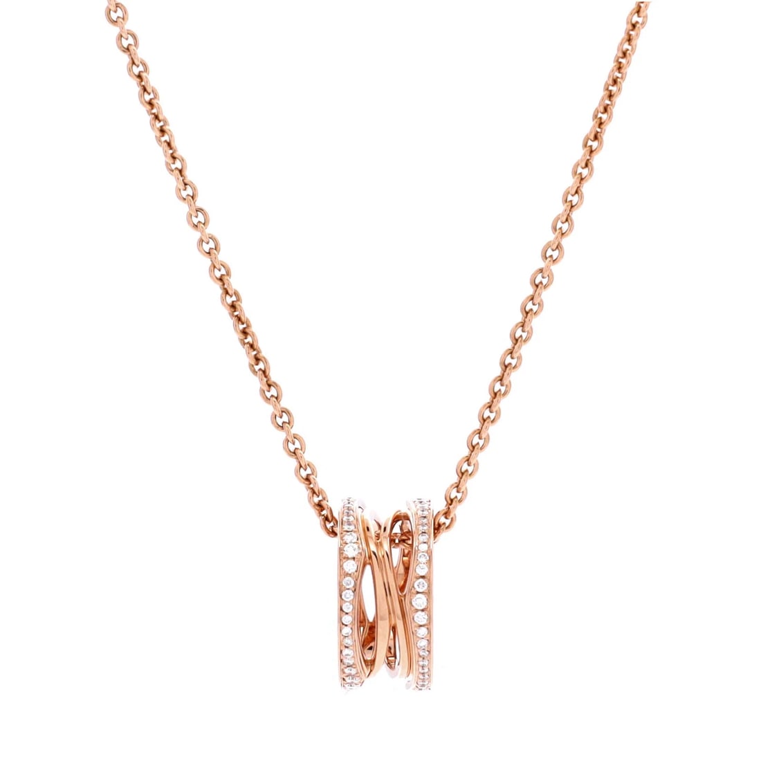 BVLGARI B.ZERO1 OPEN DESIGN LEGEND ZAHA HADID PENDANT NECKLACE: Bvlgari B.Zero1 Open Design Legend Zaha Hadid Pendant Necklace Brand: Bvlgari Type: Necklace Material: 18K Rose Gold Main Stone Creation Natulal Color: Rose Gold Size: Measurements: Length: 17.75
