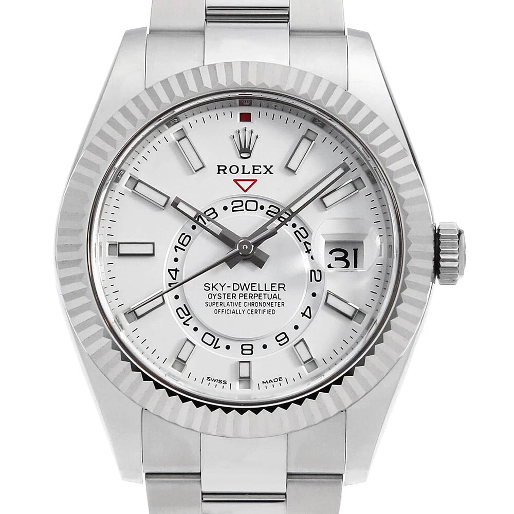 ROLEX SKY-DWELLER WHITE 3 ROW OYSTER BRACELET WATCH: ROLEX SKY-DWELLER White 3 row oyster bracelet Watch Brand: ROLEX Type: Wrist watch Material: Band Material Stainless Steel, Case Material Stainless Steel Color: White Size: Band Size 19cm (7.5inch