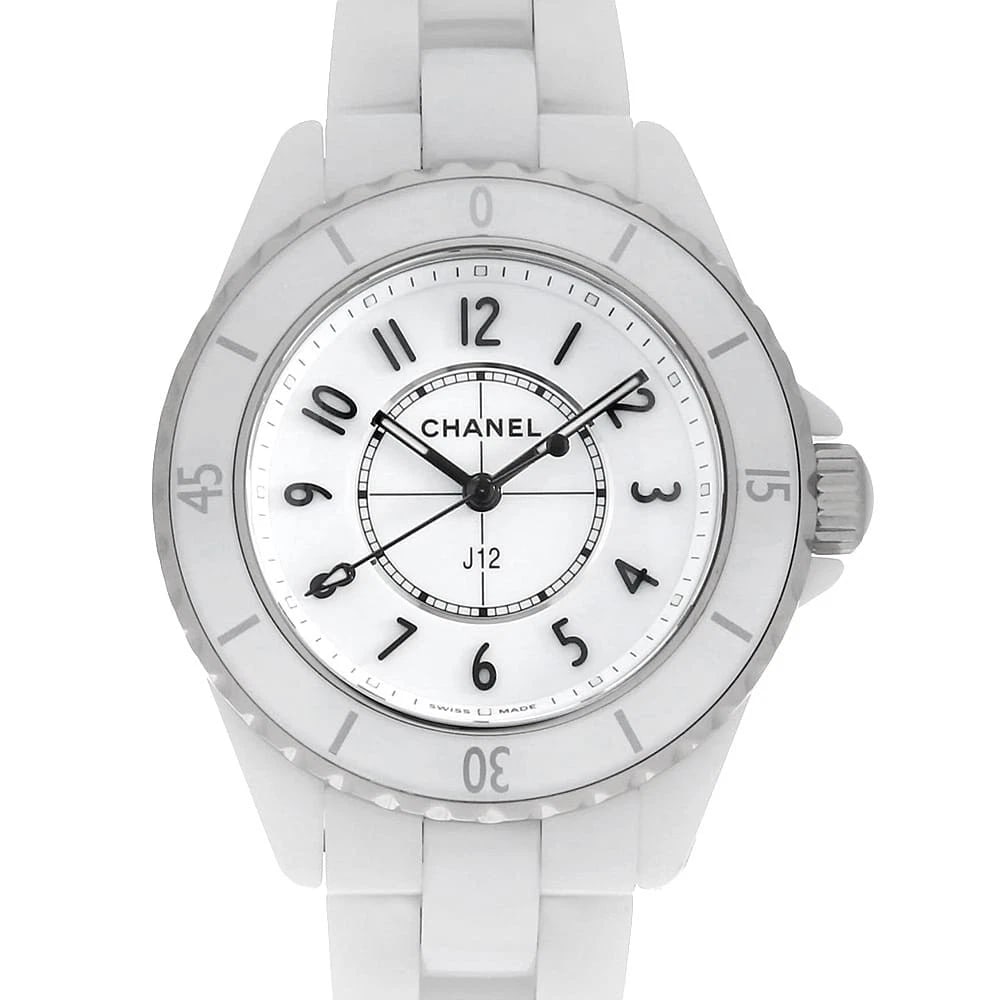 CHANEL J12 WHITE CERAMIC SECOND HAND WATCH: CHANEL J12 white ceramic second hand Watch Brand: CHANEL Type: Wrist watch Material: Band Material Ceramic, Case Material Ceramic Color: White Size: Band Size 17cm (6.7inch), Case Size Diameter 33