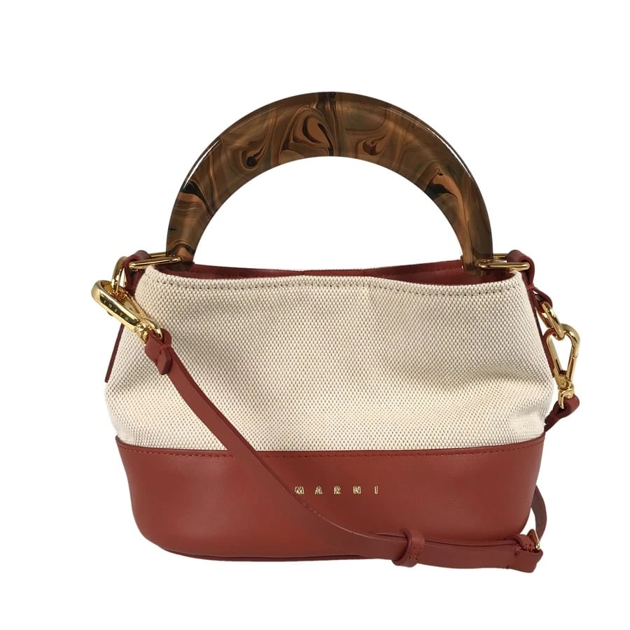 MARNI VENICE HAND BAG: MARNI Venice Hand bag Brand: MARNI Type: Hand bag Material: Canvas Leather Color: Beige Size: Size W:7.1" H:5.1" D:4.7" Handle:9.8" Shoulder strap:46.5" W:18cm H:13cm D:12cm Handle:25cm Shoulder s