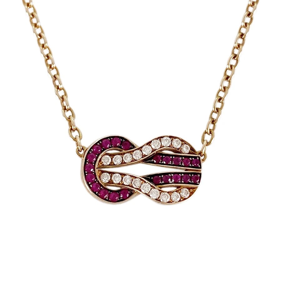 FRED CHANCE INFINIE NECKLACE: FRED Chance Infinie Necklace Brand: FRED Type: Necklace Material: 18K Rose Gold Ruby diamond Main Stone Ruby diamond Color: Gold Size: Top size:8.1mm×13.3mm Necklace full length:42cm Accessories