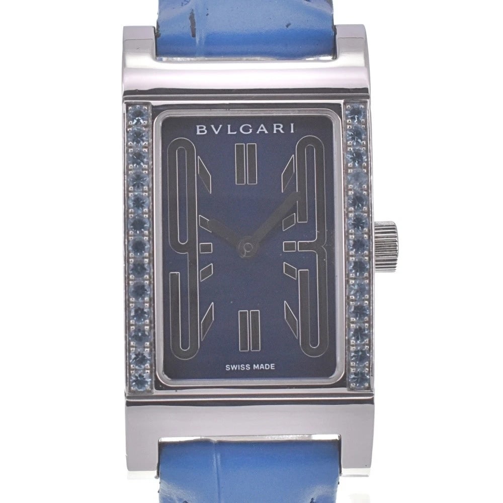 BVLGARI RETTANGORO BLUE DIAMOND BLUE DIAL QUARTZ WATCH: BVLGARI Rettangoro Blue diamond blue Dial Quartz Watch Brand: BVLGARI Type: Wristwatch Material: Band Material leather, Case Material Stainless Steel Color: Band Color blue, Dial Color blue, Case C