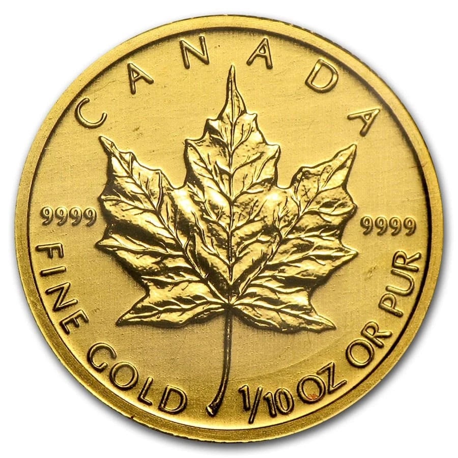 CANADA GOLD MAPLE LEAF: Canada Gold Maple Leaf Brand: Canada - Royal Canadian Mint Year: Random Certification: Uncertified Fineness: 0.9999 Brand/Mint: None Coin: None Grade: None Denomination: $5.00