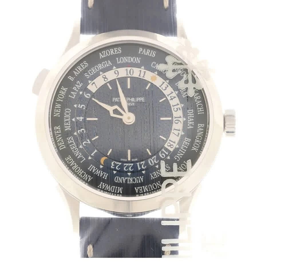 PATEK PHILIPPE COMPLICATIONS WORLD TIME AUTOMATIC BLUE DIAL: Patek Philippe Complications World Time Automatic Blue Dial Brand: Patek Philippe Type: Wristwatch Material: Band Material Suede Leather, Case Material Platinum Color: Band Color Blue, Case Color W
