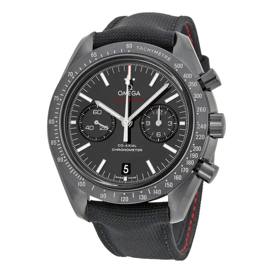 OMEGA SPEEDMASTER CHRONOGRAPH BLACK DIAL: Omega Speedmaster Chronograph Black Dial Brand: OMEGA Type: Wristwatch Material: Band Material Fabric, Case Material Ceramic Color: Band Color Black, Case Color Black, Dial Color Black Size: 44.25