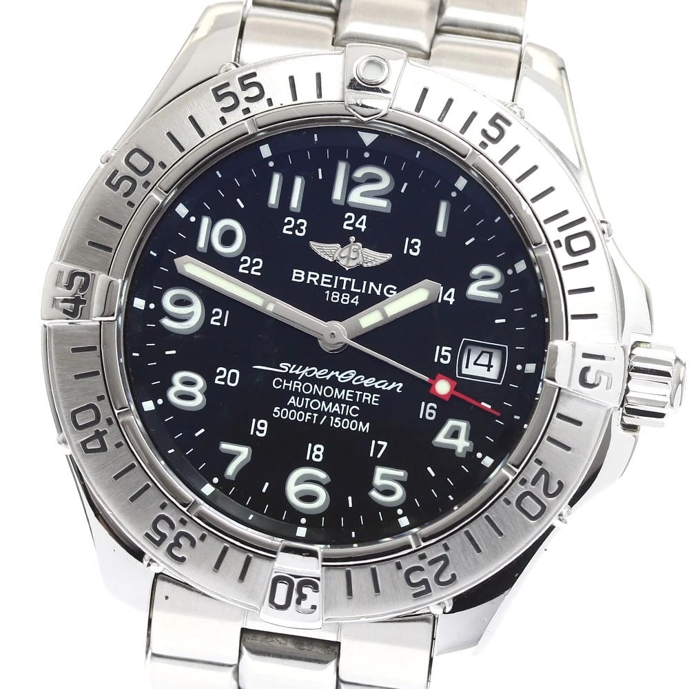 BREITLING BLACK DIAL AUTOMATIC WATCH: BREITLING black Dial Automatic Watch Brand: BREITLING Type: Wristwatch Material: Band Material Stainless Steel, Case Material Stainless Steel Color: Band Color Silver, Case Color Silver, Dial Color