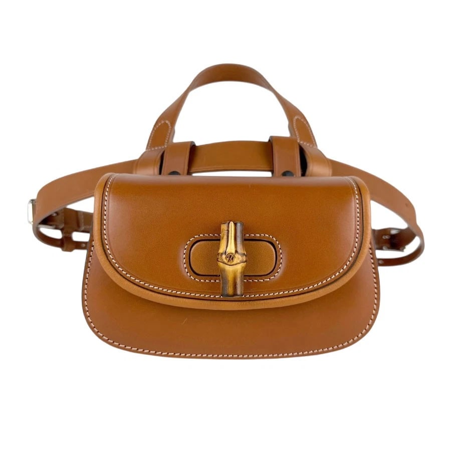 GUCCI BAMBOO 1947 WAIST BAG BELT BAG: GUCCI Bamboo 1947 Waist Bag Belt Bag Brand: GUCCI Type: Waist bag Material: Exterior Material Leather Color: Exterior Color Brown Size: Size [inch] W:6.7inx H:4.3inx D:2.8in Handle Length:14.2in S