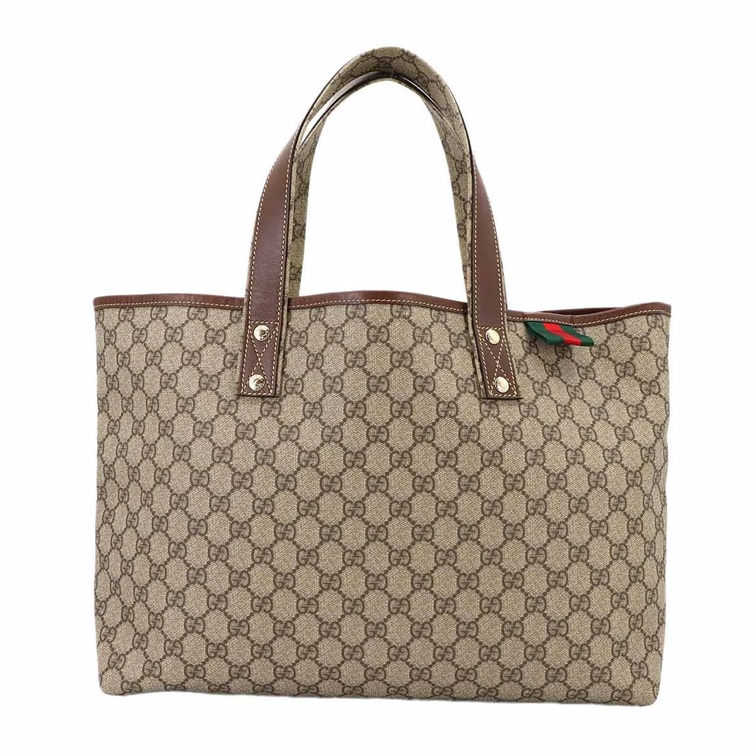 GUCCI GG SUPREME TOTE BAG PVC LEATHER: GUCCI GG Supreme Tote Bag PVC Leather Brand: GUCCI Type: Tote Bag Material: GG Supreme Canvas , Leather Color: Beige , Brown Size: W 14.57 inch, H 11.02 inch, D 4.33 inch Handle 16.5inch (42cm) A