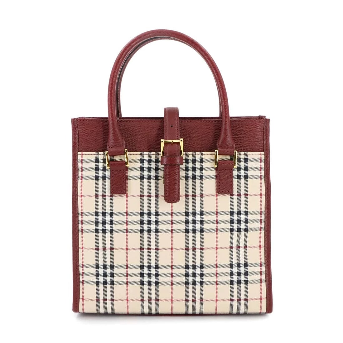 BURBERRY PLAID HAND BAG CANVAS LEATHER (1 of 6)