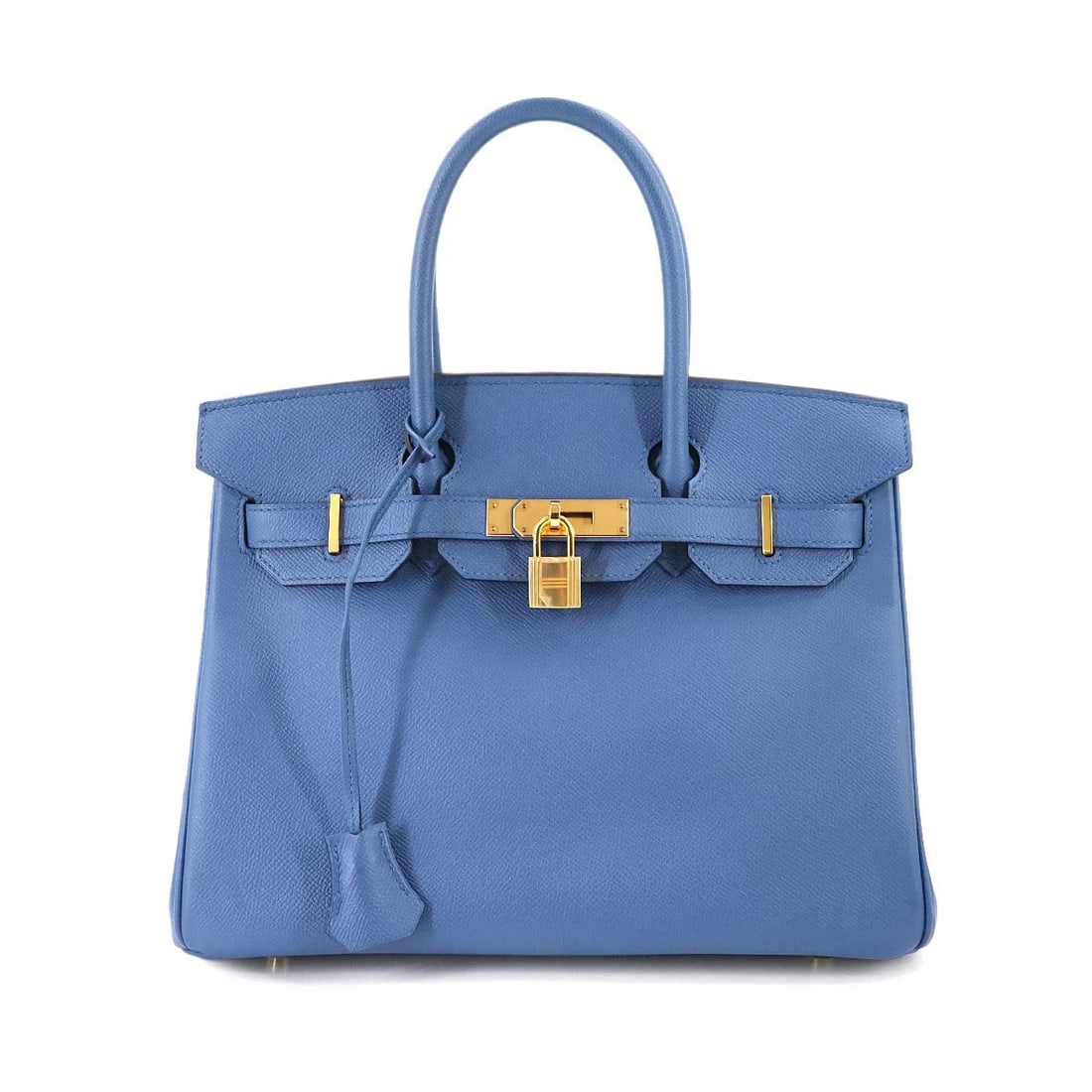 HERMES BIRKIN 30 EPSOM BLUE AGATE HAND BAG: HERMES Birkin 30 Epsom Blue Agate Hand Bag Brand: HERMES Type: Hand Bag Material: Epsom Color: Blue Agate Size: W 11.81 inch, H 9.45 inch, D 6.10 inch Handle 11.4inch (29cm) Accessories: None