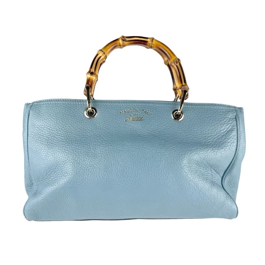 GUCCI BAMBOO SHOPPER MEDIUM SHOULDER BAG: GUCCI Bamboo Shopper Medium Shoulder Bag Brand: GUCCI Type: Shoulder Bag Material: Exterior Material Leather Color: Exterior Color Blue Size: Size [inch] W:13.0inx H:8.3inx D:4.7in Handle Length:1