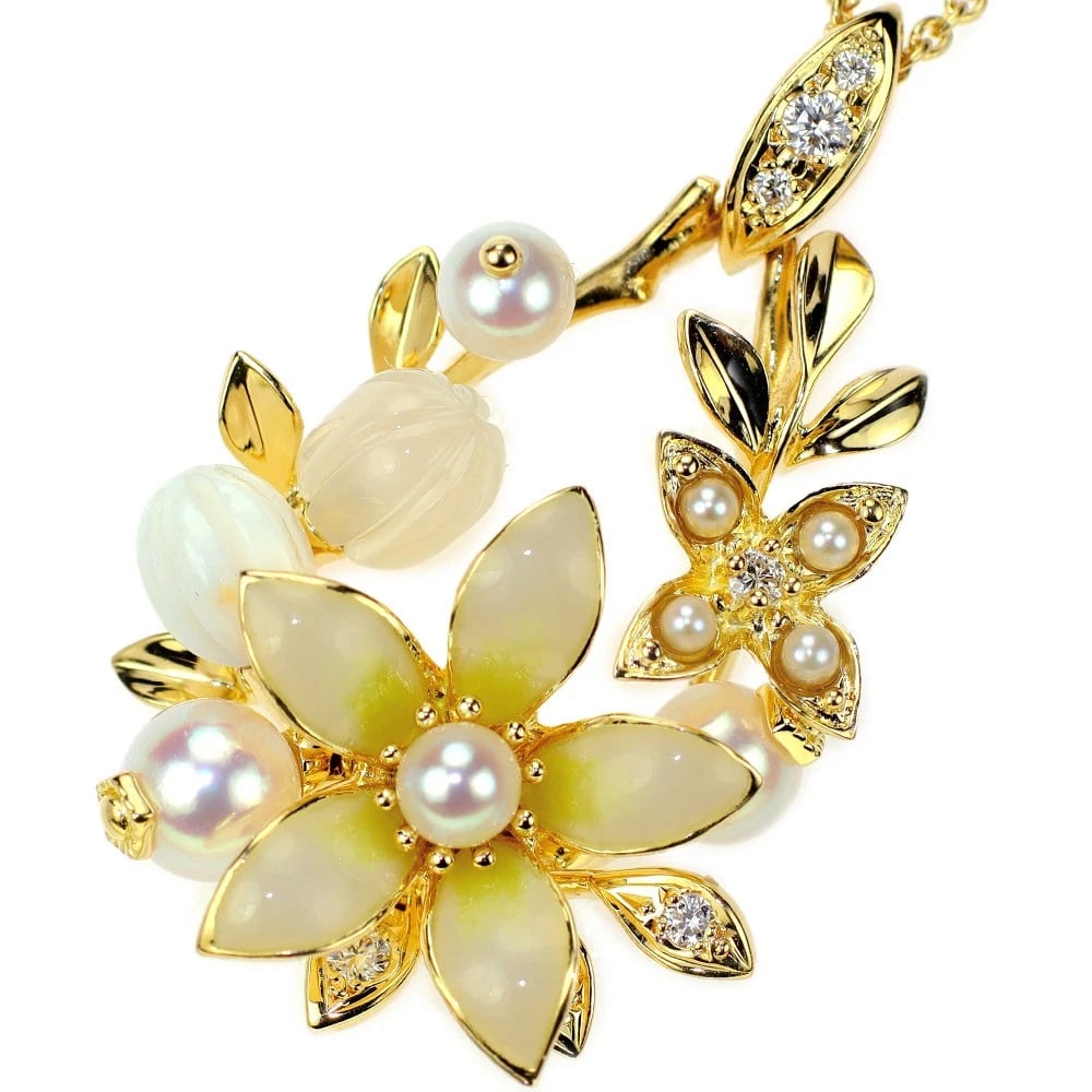 MIKIMOTO DIAMOND MOONSTONE PENDANT NECKLACE: Mikimoto Diamond Moonstone Pendant Necklace Brand: Mikimoto Type: pendant necklace Material: K18YG, Stone Creation moonstone Color: yellow gold Size: Necklace: Chain Length 45Length/Width/Diameter