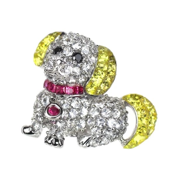 K18WG YELLOW/WHITE SAPPHIRE RUBY BLACK DIAMOND PENDANT TOP (1 of 2)