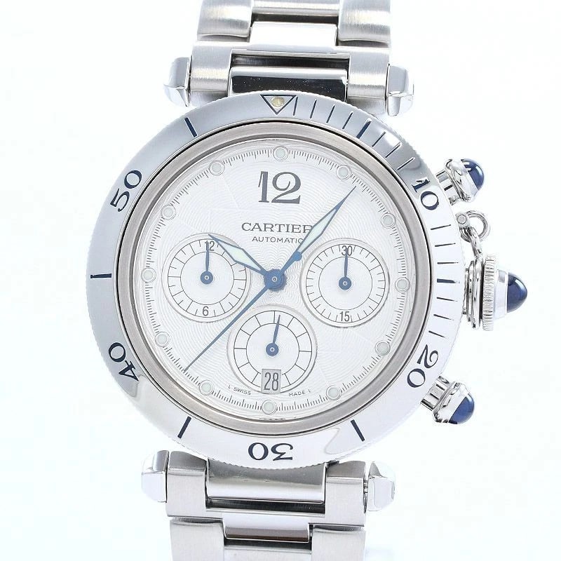 CARTIER PASHA PLONGEUR CHRONOGRAPH WRIST WATCH: Cartier Pasha Plongeur Chronograph Wrist watch Brand: CARTIER Type: Wrist watch Material: Case Material Stainless Steel Color: Dial Color Silver Size: [ Case size ] 38mm [ Arm circumference size ]