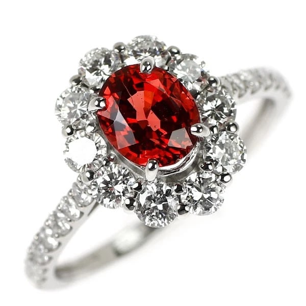 PT950 RED SPINEL DIAMOND RING: Pt950 red spinel diamond ring Brand: None Type: rings Material: Pt950, Stone Creation Natural Color: platinum Size: 6 US Accessories: None Accessories Notice: When purchasing pre-owned goo