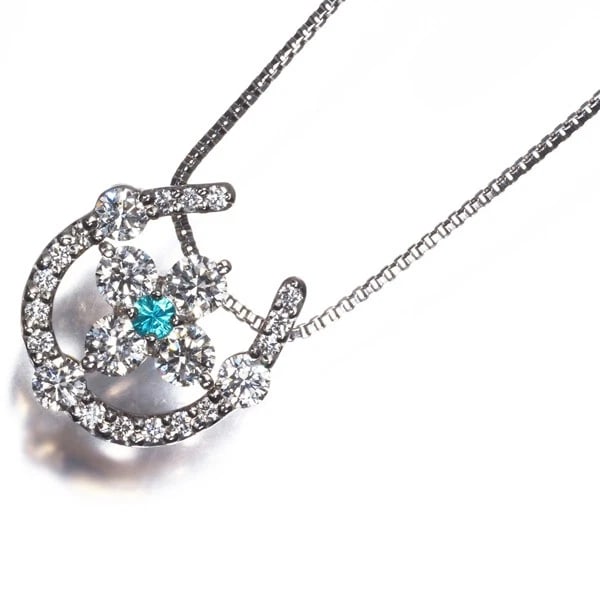 PARAIBA TOURMALINE DIAMOND HORSESHOE: Paraiba Tourmaline Diamond Horseshoe Brand: Unbranded Type: Necklace Material: 900 / 850 / Platinum 18K / 750 / Yellow Gold, Stone Creation Natural Color: None Size: Necklace length: 45cm Pendant