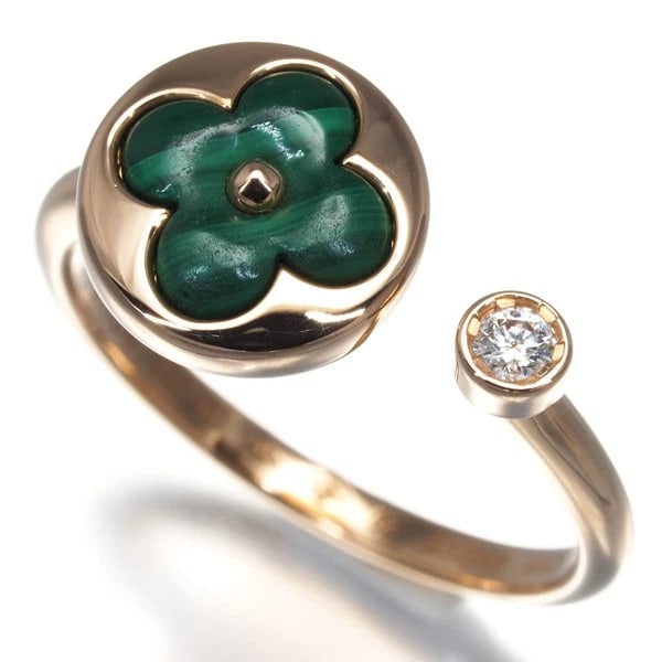 LOUIS VUITTON RING MALACHITE DIAMOND COLOR BLOSSOM SUN MINI: Louis Vuitton Ring Malachite Diamond Color Blossom Sun Mini Brand: Louis Vuitton Type: Ring Material: 18K / 750 / Rose Gold, Stone Creation Natural Color: None Size: US6 - 6.25 Accessories: None