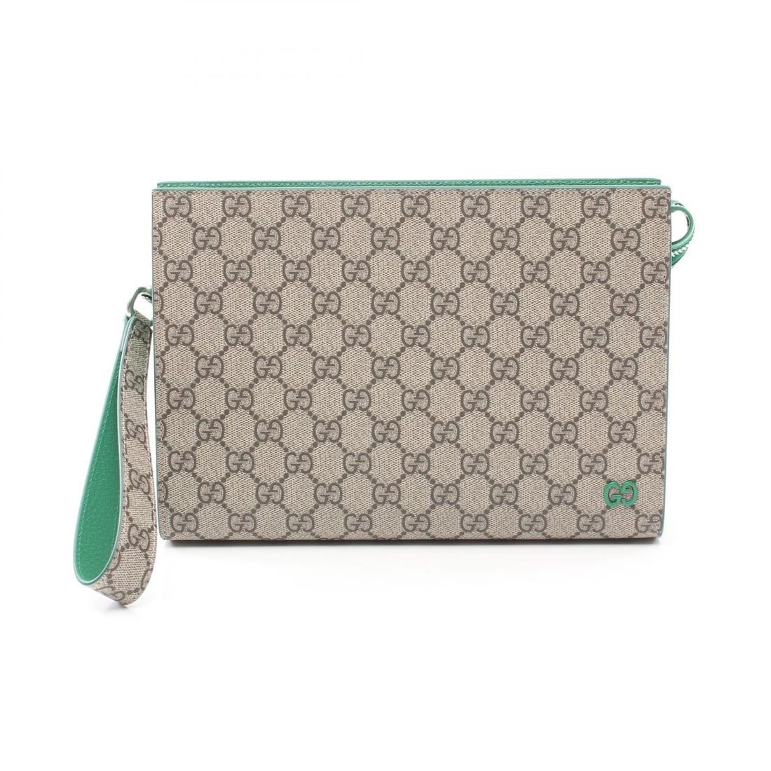 GUCCI GG SUPREME BUSINESS CLUTCH BAG: GUCCI GG Supreme business clutch bag Brand: GUCCI Type: business bag clutch bag Material: PVC coated canvas × leather Color: Beige??ish colors × Green??ish colors Size: H:17.5cm x W:26cm x D:5.5
