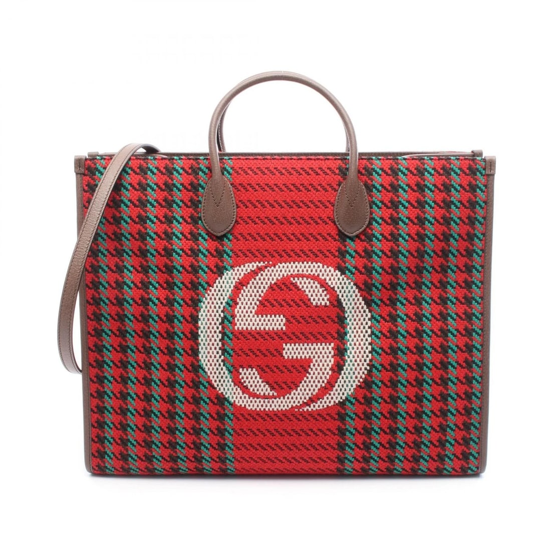 GUCCI INTERLOCKING G TOTE SHOULDER BAG: GUCCI Interlocking G Tote Shoulder Bag Brand: GUCCI Type: Tote Bag Material: Fabric × leather Color: Red??ish colors × Multicolor??ish colors × Brown??ish colors Size: H:34cm x W:43cm x D:18cm