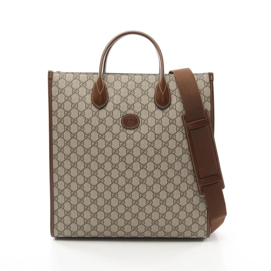 GUCCI INTERLOCKING G MEDIUM GG SUPREME SHOULDER TOTE BAG: GUCCI Interlocking G Medium GG Supreme Shoulder Tote Bag Brand: GUCCI Type: Tote Bag Material: PVC coated canvas × leather Color: Beige??ish colors × Brown??ish colors Size: H:38cm x W:36cm x D:
