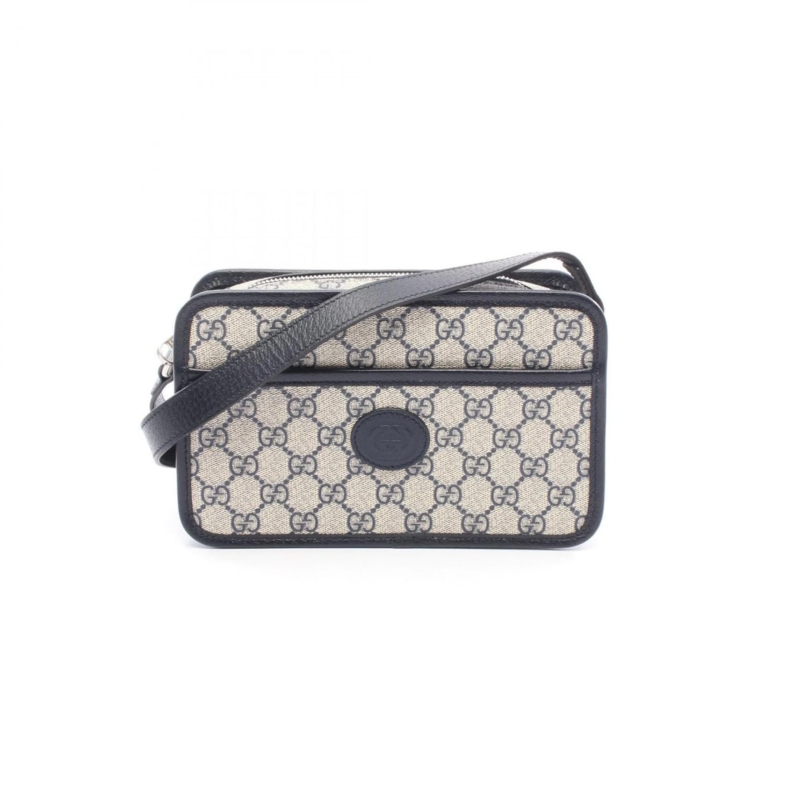 GUCCI INTERLOCKING G MINI SHOULDER BAG LEATHER: GUCCI Interlocking G Mini Shoulder Bag leather Brand: GUCCI Type: Shoulder Bag Material: PVC coated canvas × leather Color: Gray??ish colors × Navy??ish colors Size: H:13.5cm x W:22cm x D:6cm (H