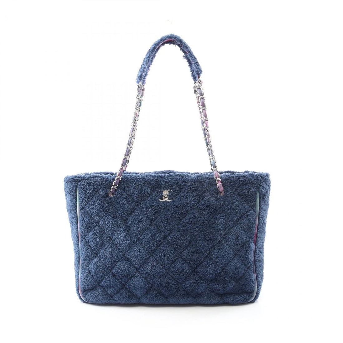 CHANEL COCO MARK CHAIN SHOULDER TOTE BAG: CHANEL COCO Mark chain shoulder Tote Bag Brand: CHANEL Type: Tote Bag Material: Fabric Color: Blue??ish colors × Multicolor??ish colors Size: H:30cm x W:41cm x D:11cm (H:11.8" x W:16.1" x D:4.3")