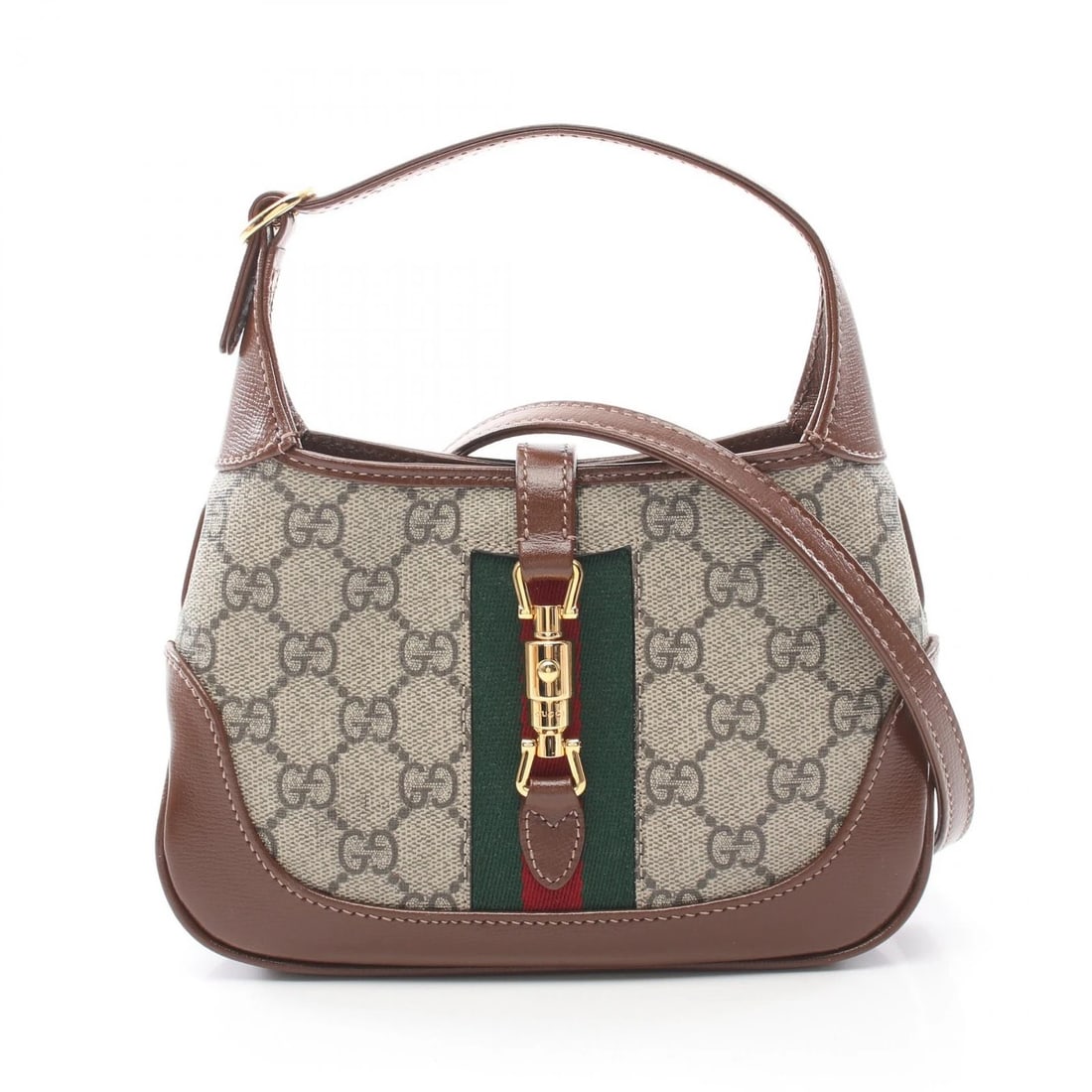 GUCCI JACKIE GG SUPREME SHOULDER HANDBAG: GUCCI Jackie GG Supreme Shoulder Handbag Brand: GUCCI Type: Handbag Material: PVC coated canvas × leather Color: Beige??ish colors × Brown??ish colors × Multicolor??ish colors Size: H:13cm x W: