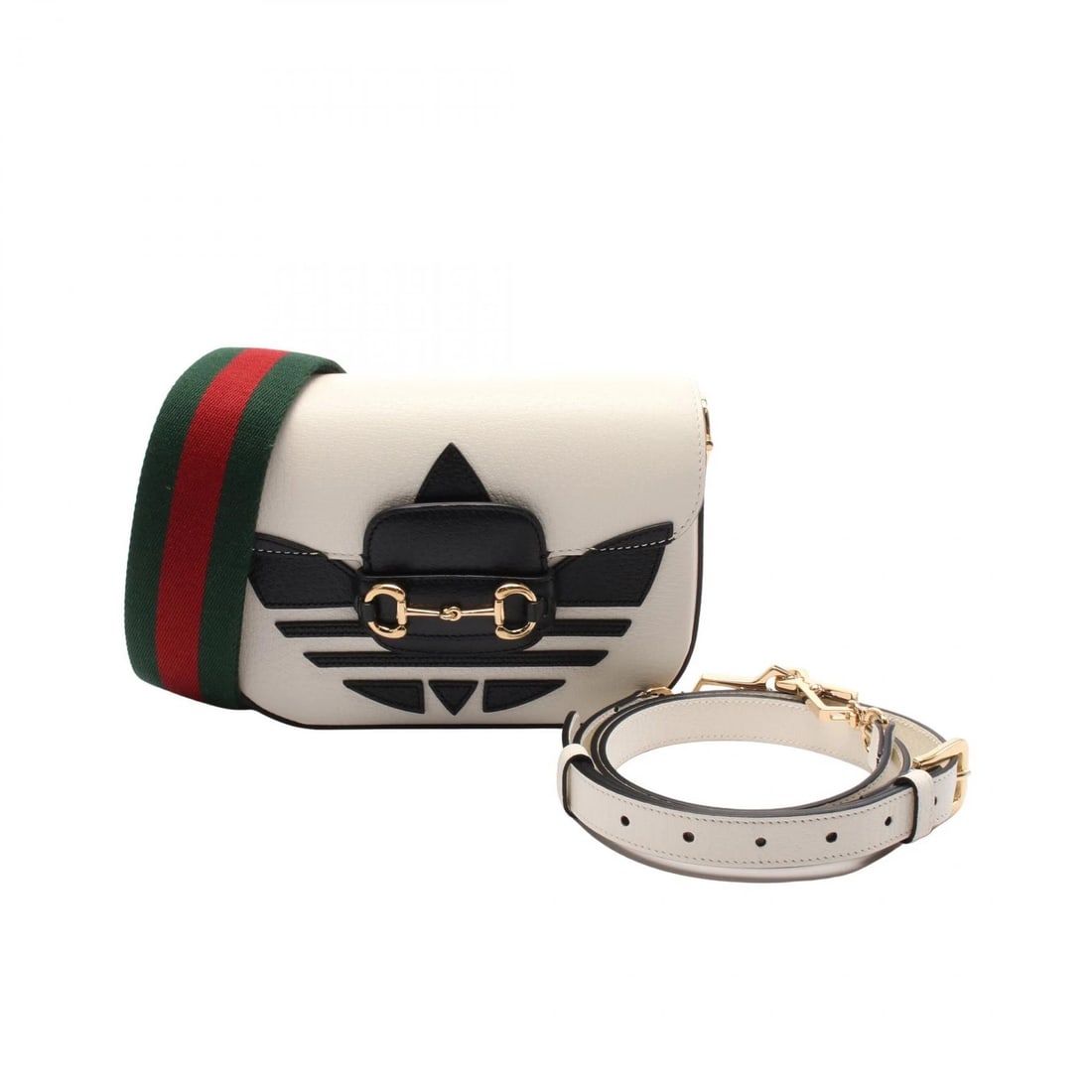 GUCCI × ADIDAS HORSEBIT SHOULDER BAG: GUCCI × adidas Horsebit Shoulder Bag Brand: GUCCI Type: Shoulder Bag Material: leather Color: White??ish colors × Black??ish colors Size: H:15cm x W:20.5cm x D:5cm (H:5.9" x W:8.1" x D:2.0") Sho